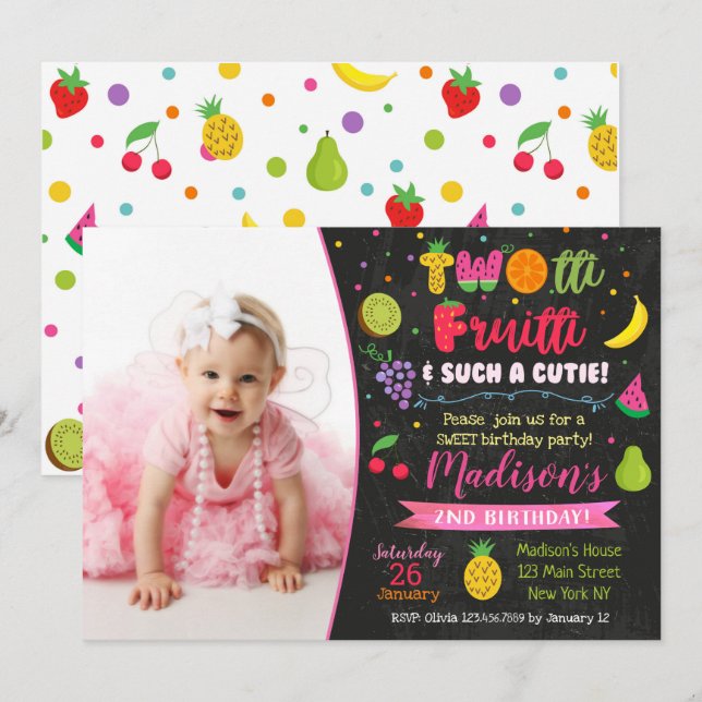 Twotti frutti birthday party invitation (Front/Back)