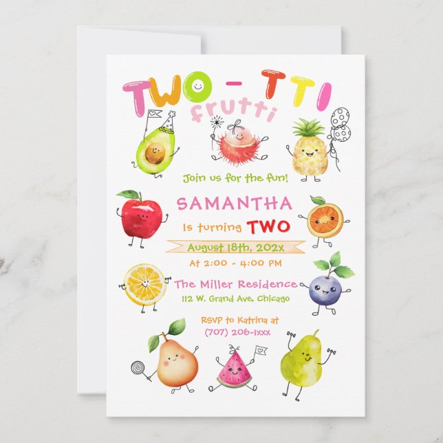 Twotti Frutti Birthday Party template (Front)
