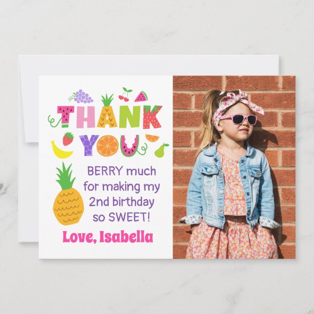 TWOtti Frutti Birthday Photo Thank You Card (Front)