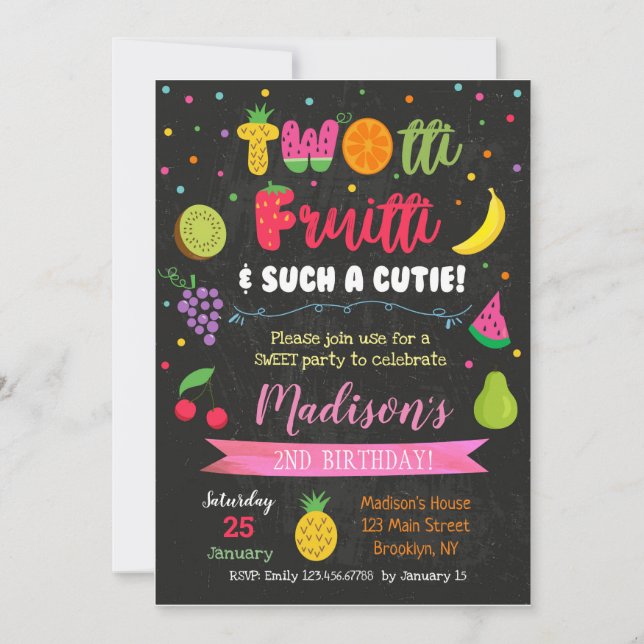 Twotti Frutti Fruits Birthday Party Invitations (Front)