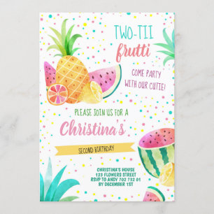 Twotti Frutti Girl 2nd Birthday Tropical Summer Invitation