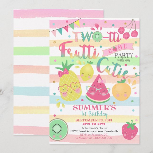 Twotti Frutti Invitation - 2nd Birthday - Fruit (Front/Back)