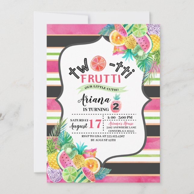 Twotti Frutti Kids Birthday Invitation (Front)