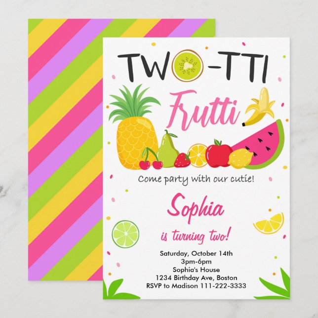 Twotti Frutti Party Summer 2nd Birthday Invitation (Front/Back)