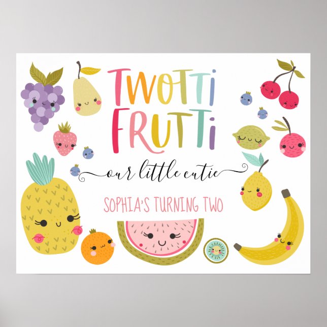 Twotti Frutti Second Birthday Party Poster (Front)