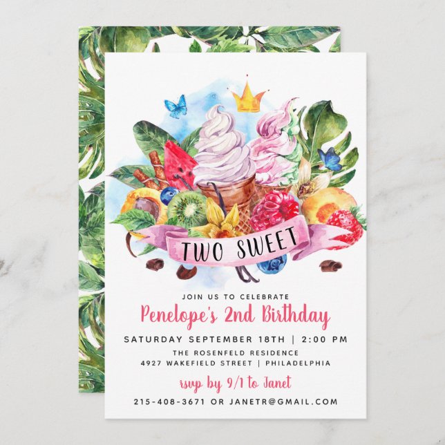 Twotti Frutti Two Sweet Birthday Party Invitation (Front/Back)