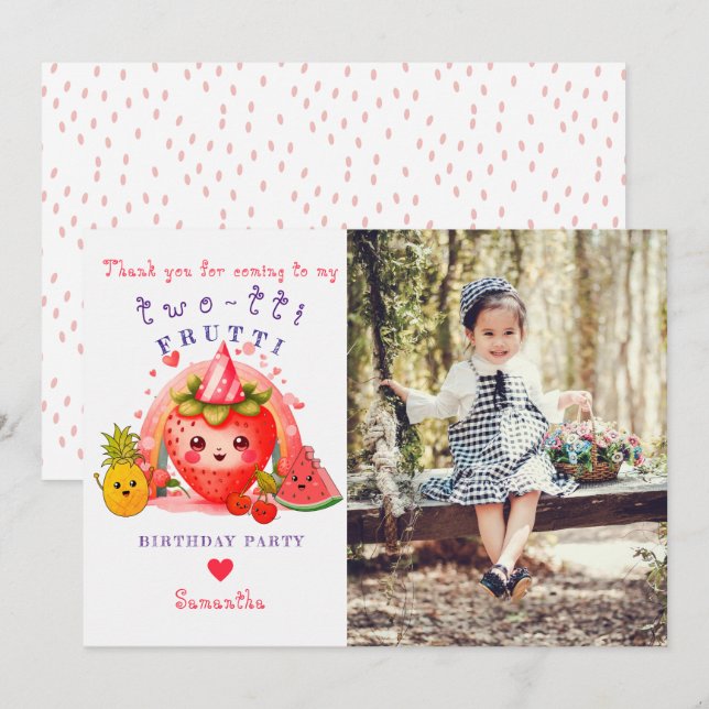 TWOTTI Tutti Frutti Summer Fruit Girl 2nd Birthday Thank You Card (Front/Back)