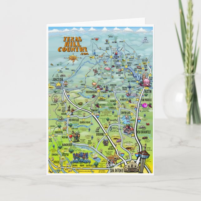 TX Hill Country Cartoon Map Card (Front)