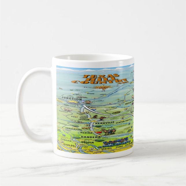 TX Hill Country Cartoon Map Coffee Mug (Left)