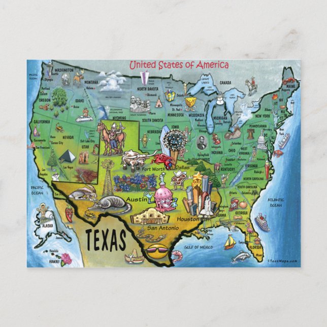 TX USA Map Postcard (Front)