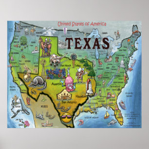 TX USA Map Poster