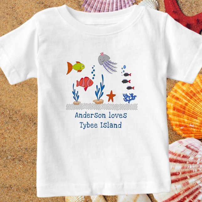 Tybee Island GA Fun Ocean Fish with Child's Name Baby T-Shirt (Creator Uploaded)