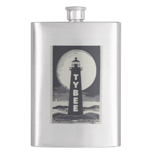 Tybee Island Georgia Lighthouse Moon Hip Flask