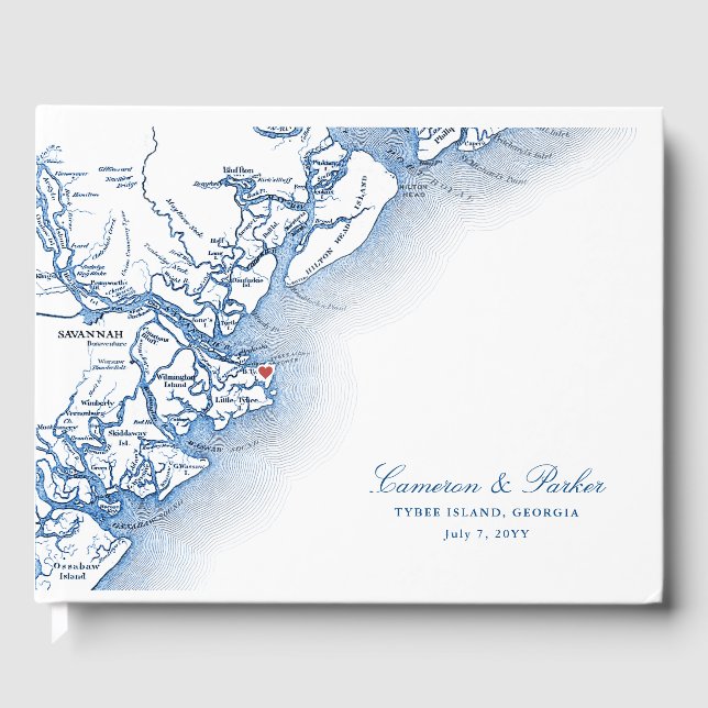 Tybee Island Georgia Map Elegant Wedding Guest Book (Front)
