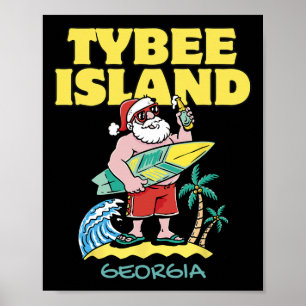 Tybee Island Georgia Santa Christmas Surfing  Poster
