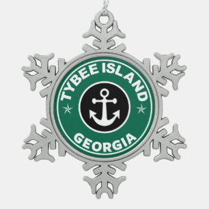 Tybee Island Georgia Snowflake Pewter Christmas Ornament