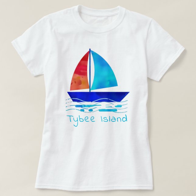 Tybee Island Georgia Vacation Watercolor Sailboat  T-Shirt (Design Front)