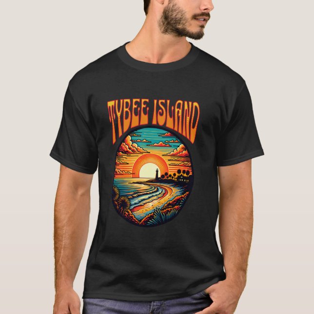 Tybee Island Sunset Iconic Lighthouse and Coastal  T-Shirt (Front)