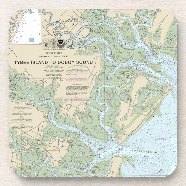 Tybee Island to Doboy Sound Nautical Chart 11509 Coaster (Front)