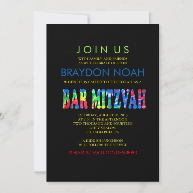 TYE DYE Bar Mitzvah Invitation (Front)