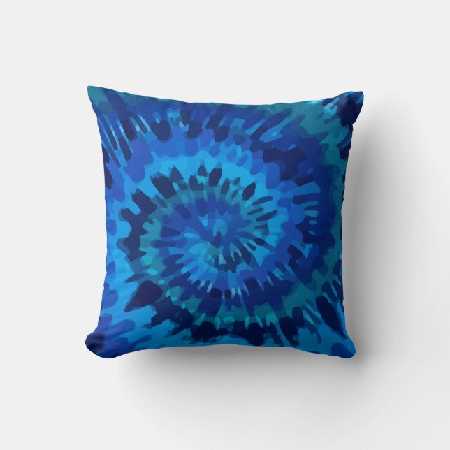 Tye-Dye-Blue Throw Pillow (Front)