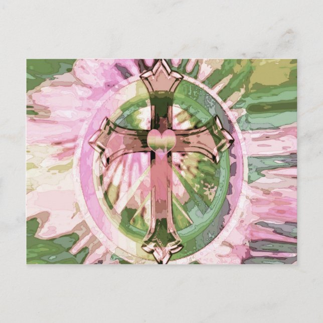 Tye dye rainbow cross with heart by Amelia Carrie. Postcard (Front)