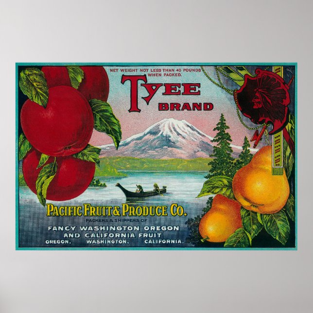 Tyee Pear Crate LabelWA, OR, and CA Poster (Front)