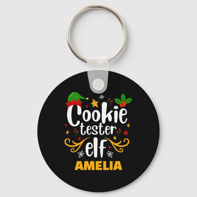 Tygraphy Cookie Tester Elf Family Matching  Key Ring (Front)