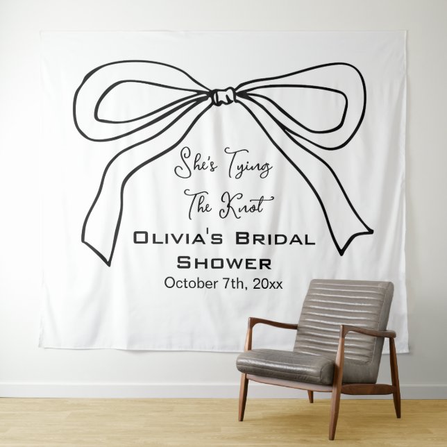 Tying Knot Black Bow Bridal Shower Photo Backdrop Tapestry (In Situ (Horizontal))