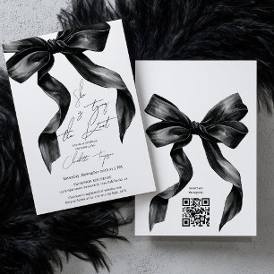 Tying Knot Black Coquette Bow Bridal Shower QR Invitation
