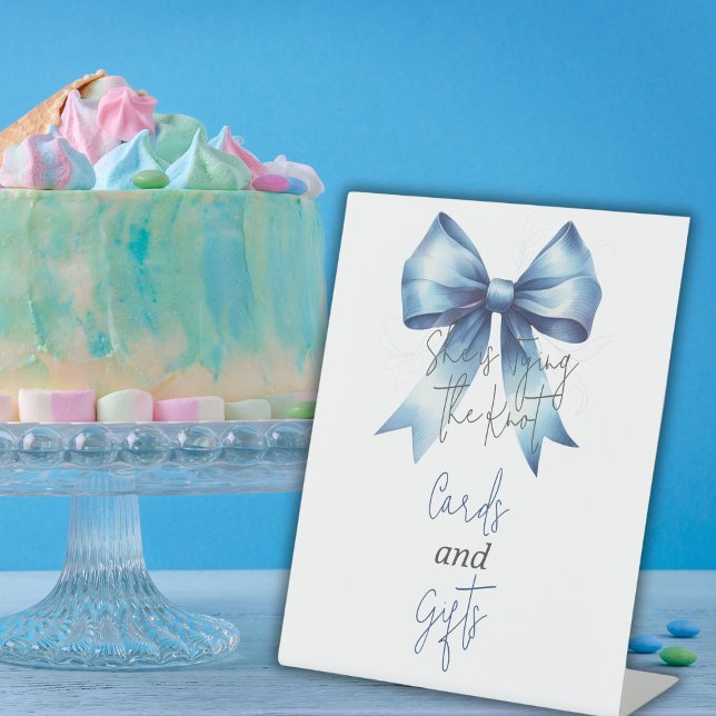 Tying Knot Blue Bow Bridal Shower Cards and Gifts Pedestal Sign (Creator Uploaded)