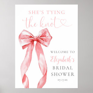 Tying Knot Pink Bow Bridal Shower Welcome Sign