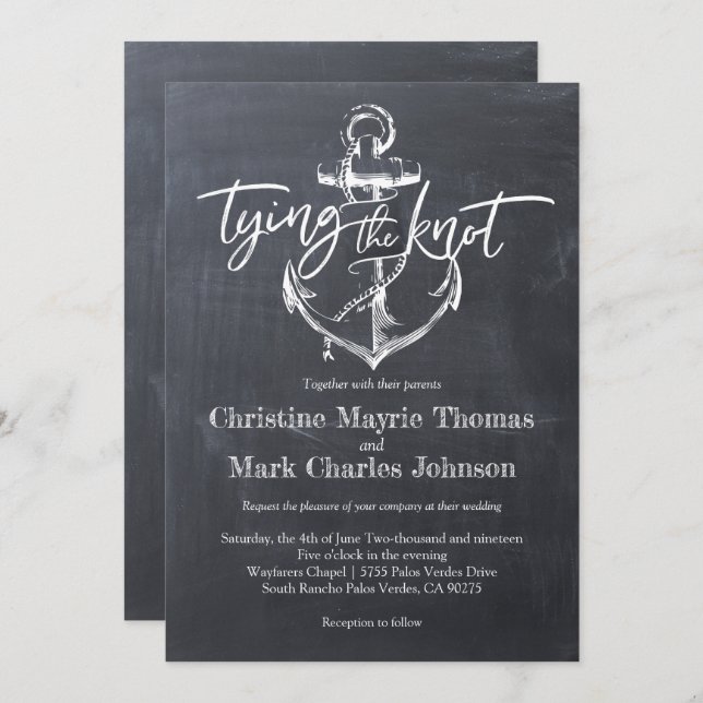 Tying the Knot Anchor Chalkboard Wedding Invitation (Front/Back)