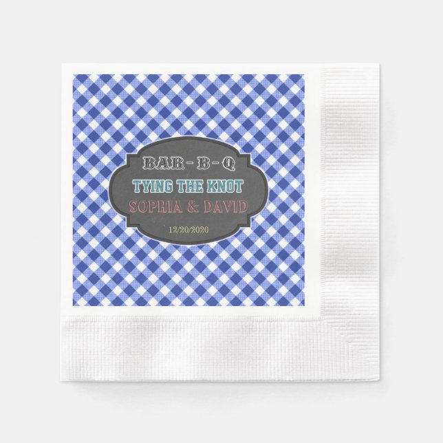 Tying the Knot BBQ Blue Gingham Engagement Napkin (Front)