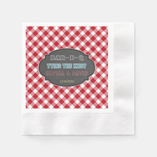 Tying the Knot BBQ Gingham Engagement Napkin (Front)