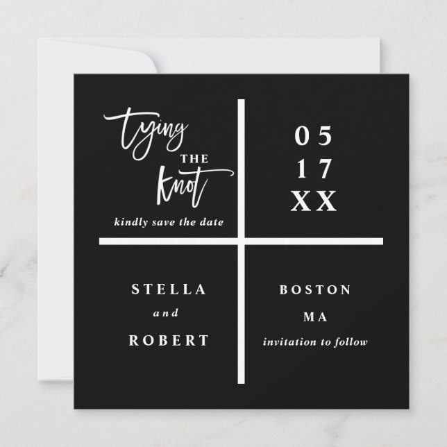 Tying the Knot | Black Modern Wedding Photo Save The Date (Front)