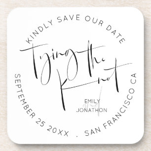 Tying The Knot Black White Keepsake Save The Date Coaster