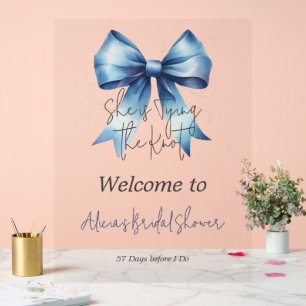 Tying the Knot Blue Bow Bridal Shower Welcome Acrylic Sign