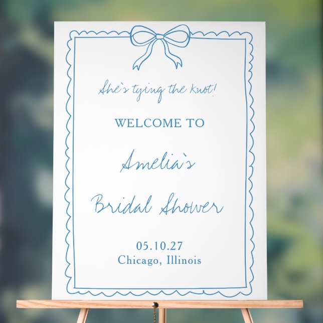Tying the Knot Blue Bow Bridal Shower Welcome Sign (Neutral)