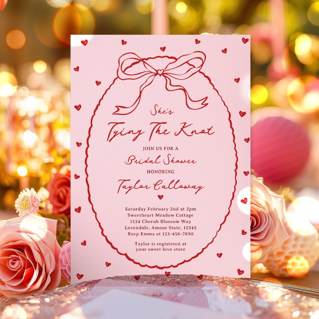 Tying The Knot Bow Bridal Shower Valentine Bride Invitation (Creator Uploaded)