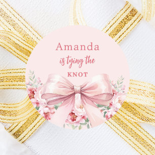 Tying the knot bow pink florals Bridal Shower Classic Round Sticker