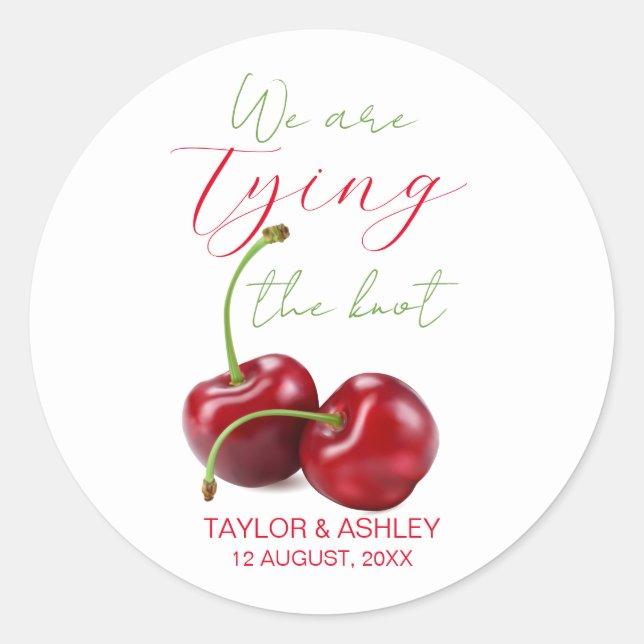 Tying the Knot Cherry Engagement Classic Round Sticker (Front)