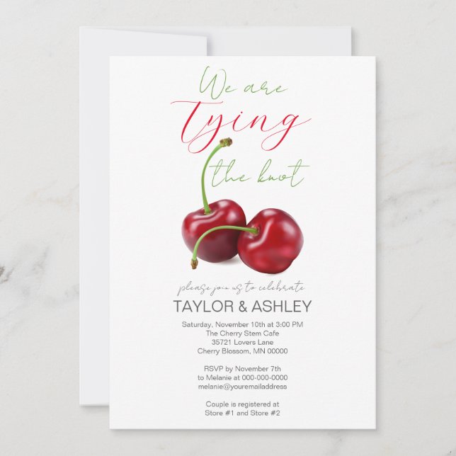 Tying the Knot Cherry Engagement Invitation (Front)