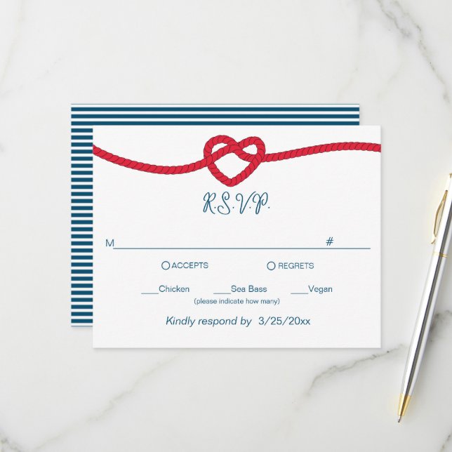 Tying the Knot Chic Nautical RSVP Card (Front/Back In Situ)