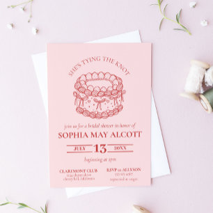 Tying the Knot Coquette Bow Cake Bridal Shower Invitation