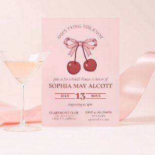 Tying the Knot Coquette Cherry Bow Bridal Shower Invitation