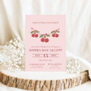 Tying the Knot Coquette Cherry Bows Bridal Shower Invitation