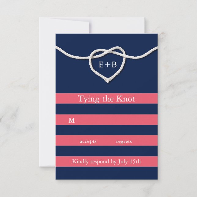 Tying the Knot Coral & Navy RSVP (Front)