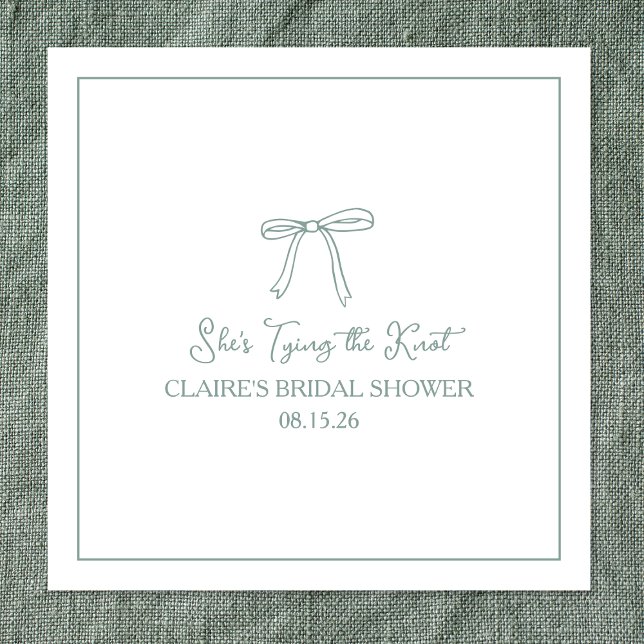 "Tying the Knot" Cute Sage Green Bow Bridal Shower Napkin (Creator Uploaded)