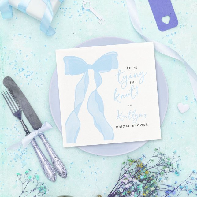 Tying The Knot Elegant Blue Bow Bridal Shower Napkin (Creator Uploaded)